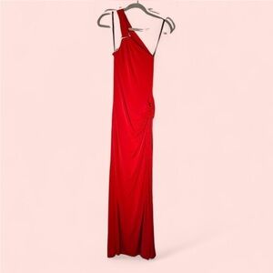 Marciano Red Asymmetrical Ruched Cocktail Dress